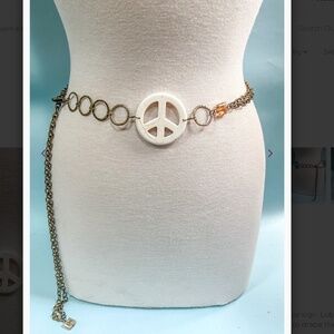Boho “ Groovy Nikki “ Boho Metal chain belt with natural stones and Peace Sign